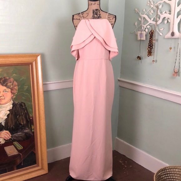 Blush gown with open shoulder flutter sleeve - Picture 1 of 4
